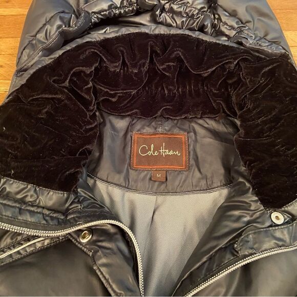 Cole Haan box quilt down puffer black long winter coat - Picture 6 of 8